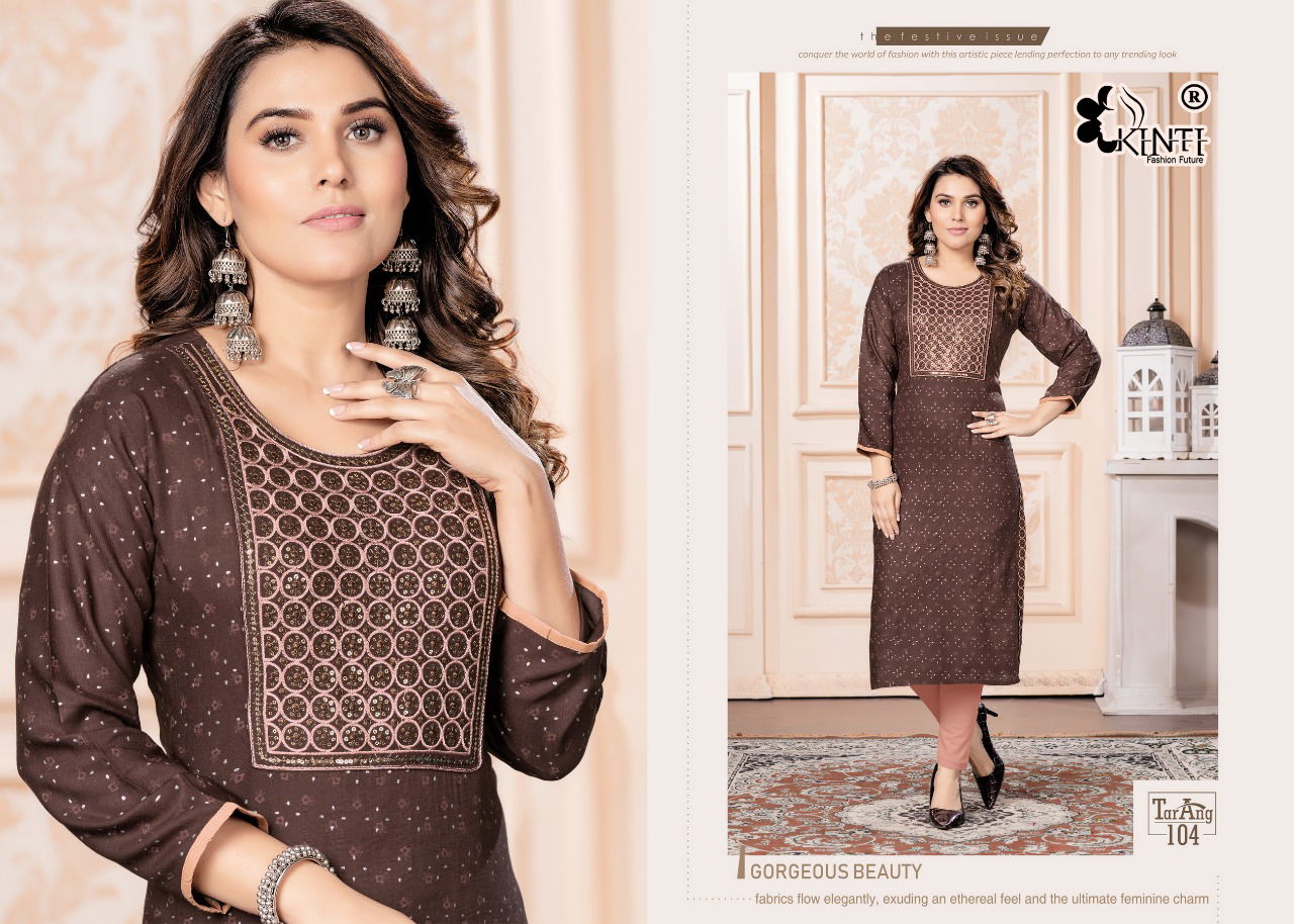 Kinti Tarang Rayon Slub Print Ethnic Wear Embroidery Kurti Collection